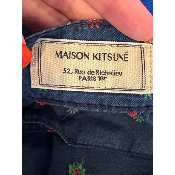 Maison Kitsune Dress Women 8 Blue Floral Cotton‎ Button Detail Tie Back Mini - Picture 10 of 12